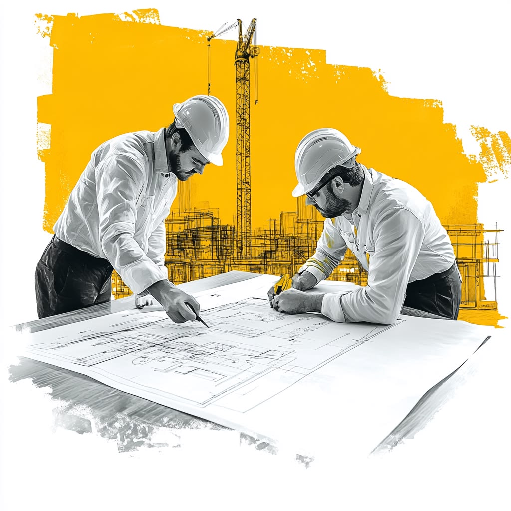Engineers reviewing site drawing
